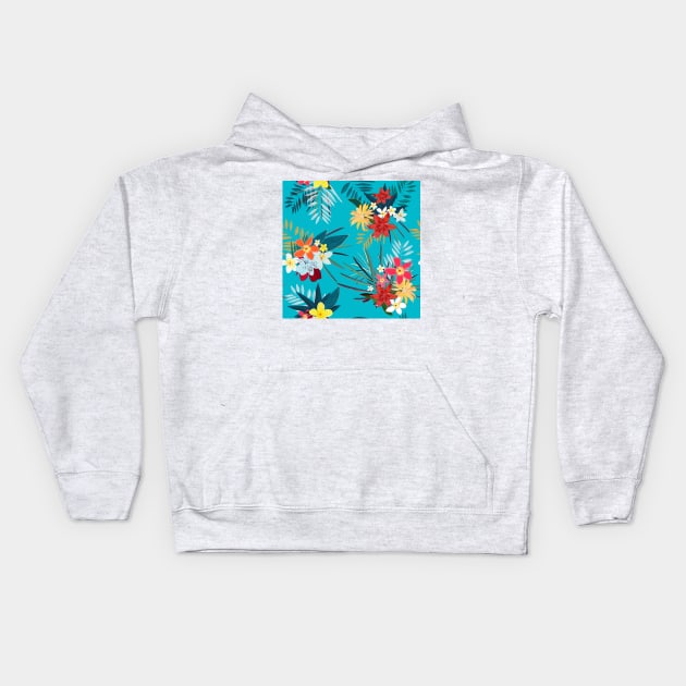 Frangipani lily palm turquoise Kids Hoodie by GULSENGUNEL